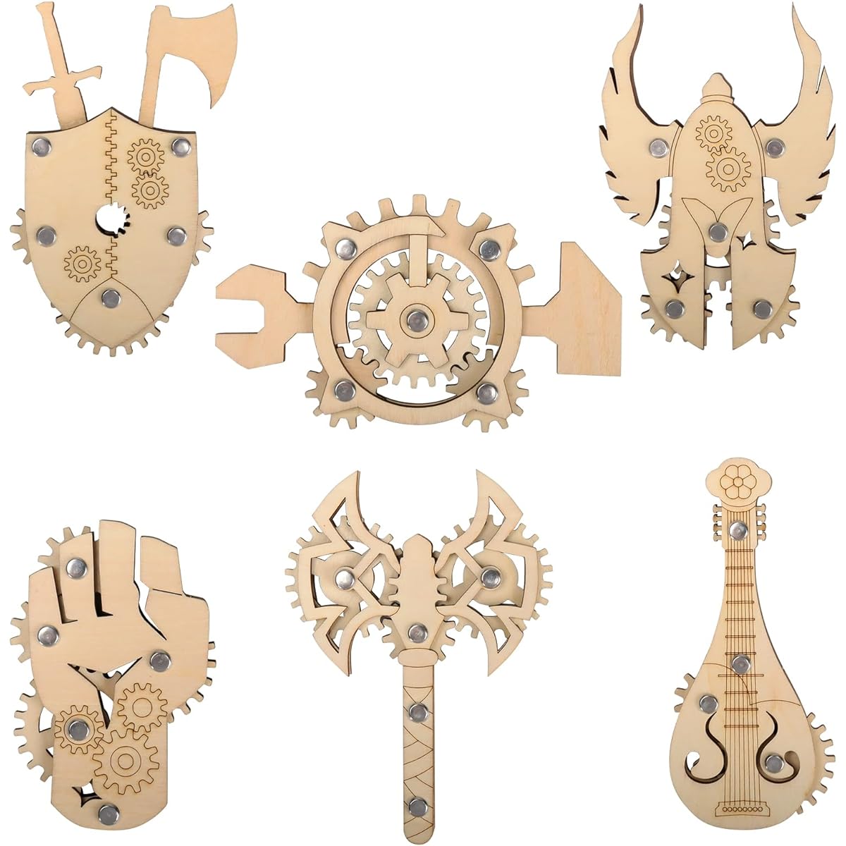DND Class Fidget Toys Set of 6 Birch Plywood Laser Cut Gear Linkage ADHD Relief Toys for TTRPG Gamers - Ideal Gift for Tabletop RPG Players and Dungeon Masters