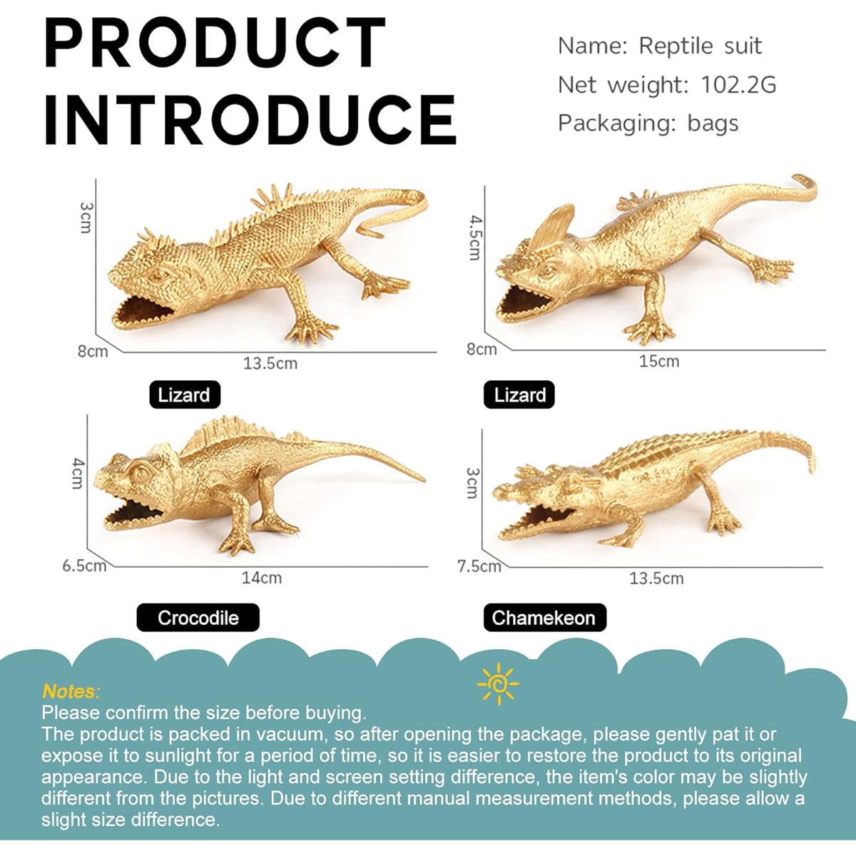 Safari Animal Figures Set of 4 Golden Lizard Crocodile Figure Toys for Kids