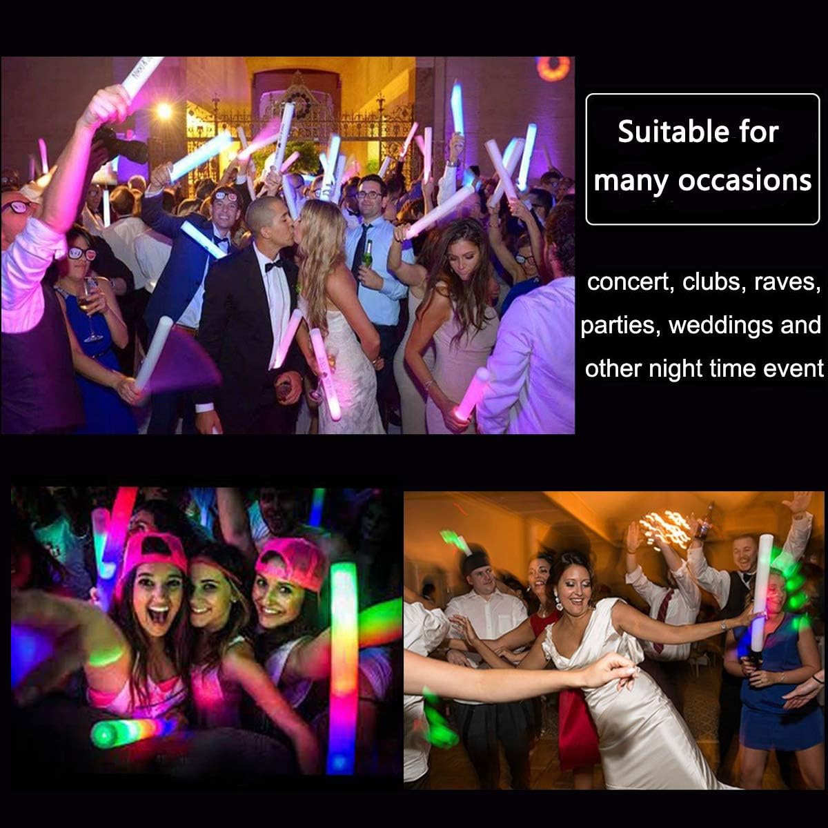 Glow Sticks Bulk - 24 LED Foam Stick Glow Baton with 3 Modes Flashing Effect, Light Up Toys Color by Home