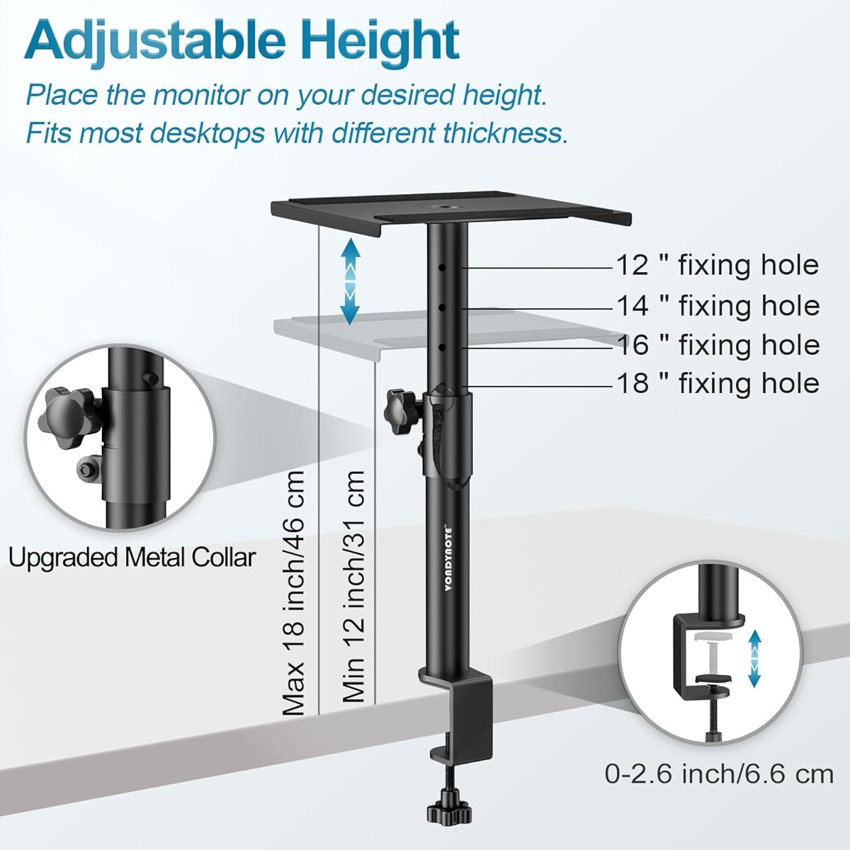 Vondynote Studio Monitor Stand Desktop Clamp Speaker Stand Adjustable Height Set of 2