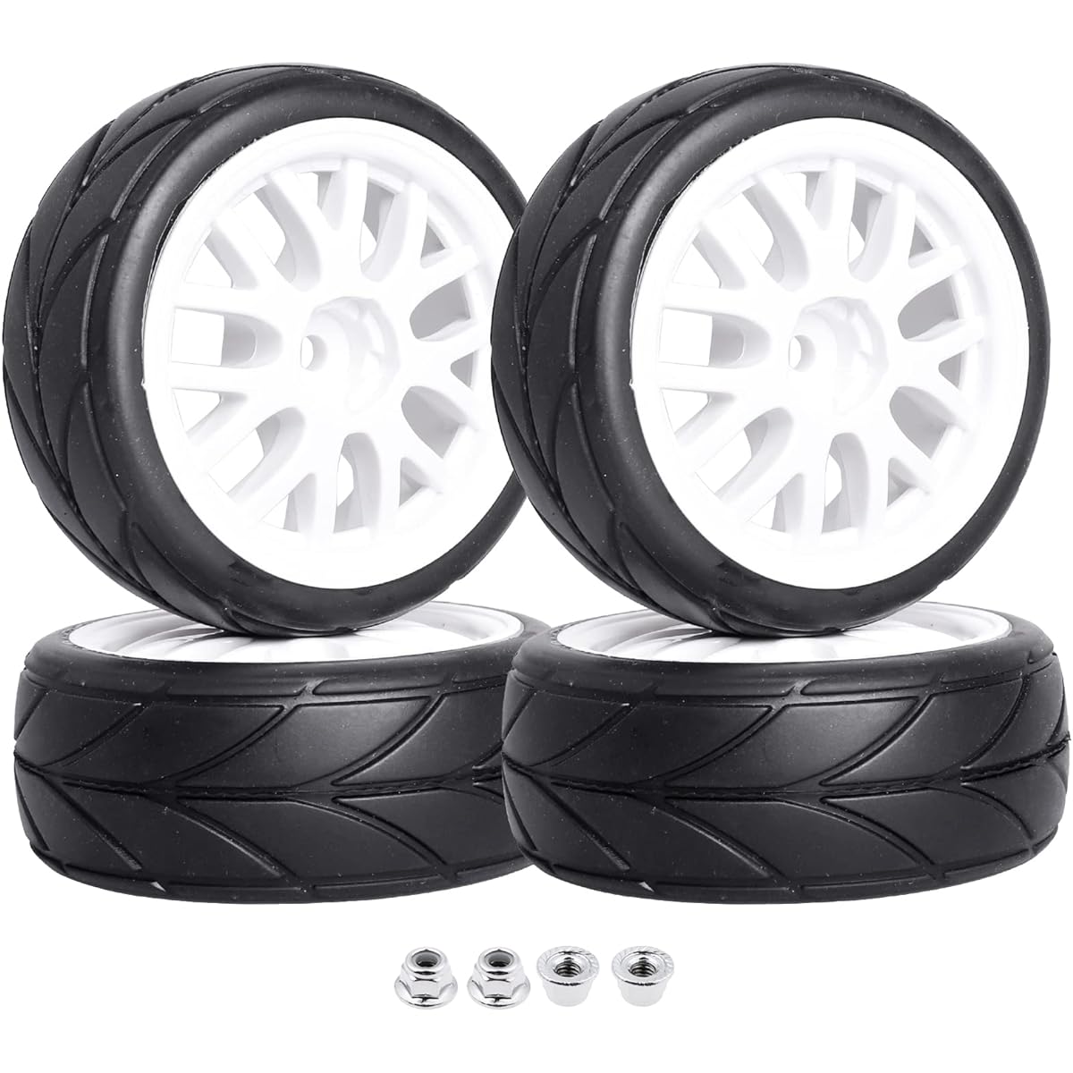 CrazyHobby Pre-Greed OD 2.5" 12mm Hex Wheel Rim & Rubber Tire 26mm 1/10 Scale On-Road Racing Car Drift RC Touring Car Set of 4 (Color H)