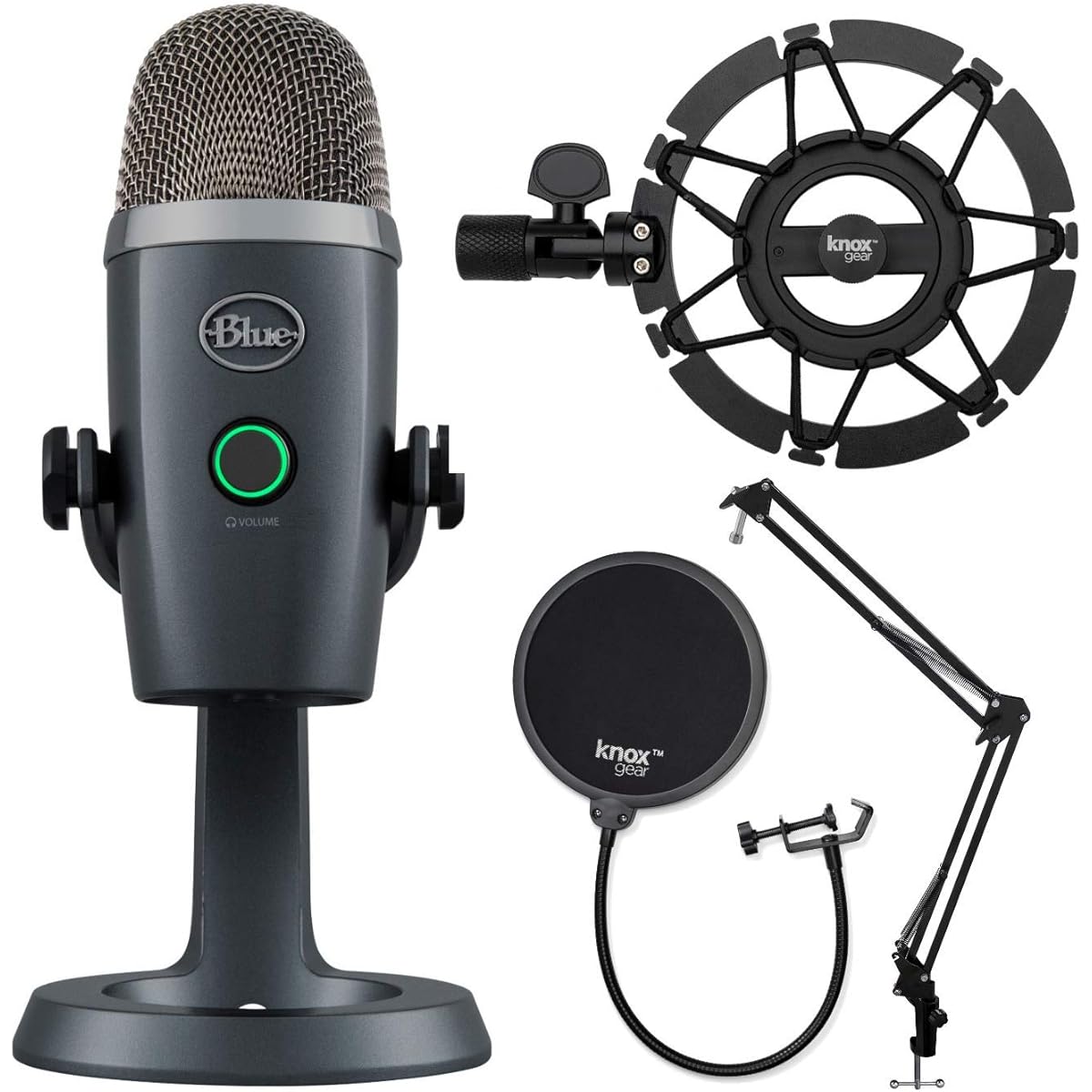 Blue Yeti Nano USB Microphone (Shadow Gray) with Boom Arm, Shock Mount, Pop Filter, Compatible with Blue Sherpa Companion App (4 Items)