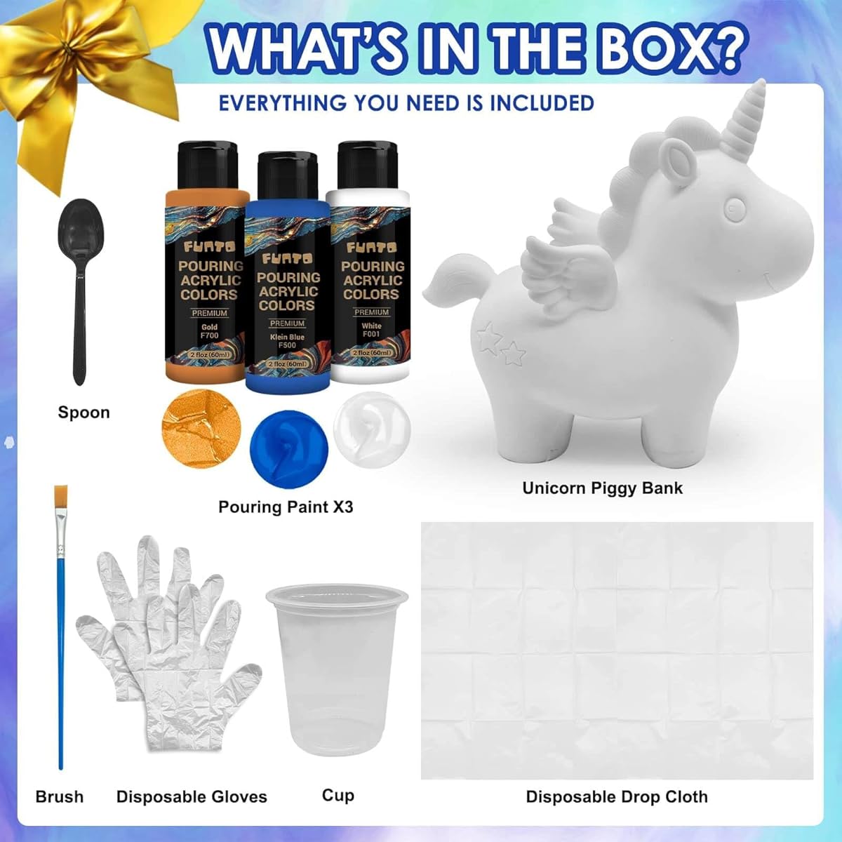 Funto Acrylic Poring Unicorn Money Box - High Flow Paint, Perfect DIY Arts & Crafts Kit, Rainbow Unicorn Coin Bank, Unbreakable, Non-Toxic, Great Gift for Kids Savings and Home Decor
