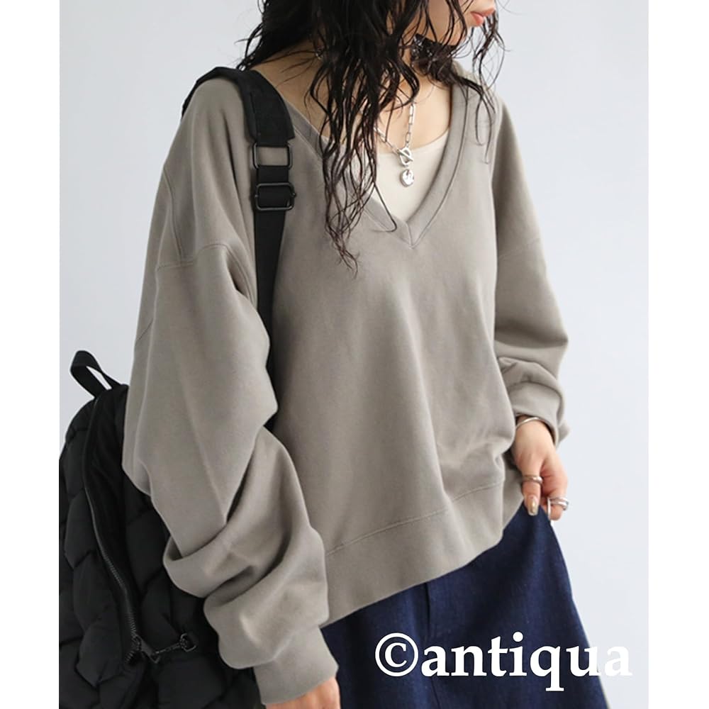 [antiqua] Fleece Pullover Sweatshirt Women's Long Sleeve Plain AYA-00021