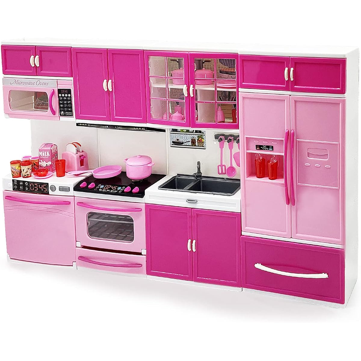 INCHOI My Modern Kitchen Full Deluxe Kit with Lights and Sounds (4 Sets) Perfect for Dolls and Toy Figures