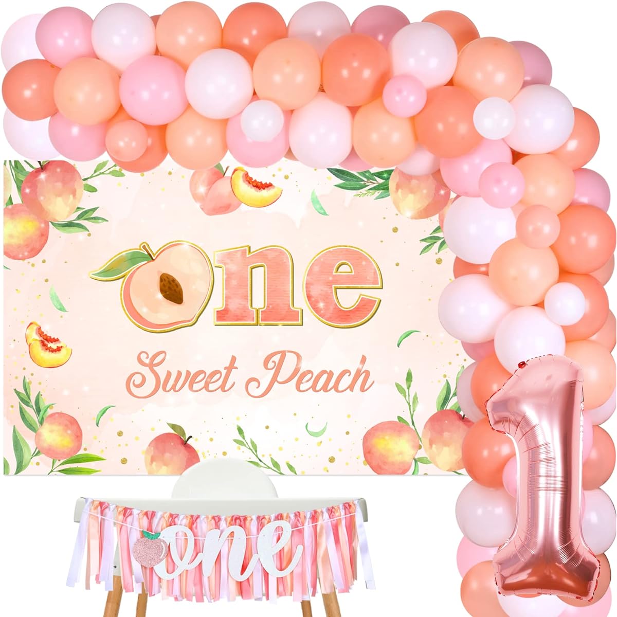 Sweet Peach Birthday Decorations 1st Birthday for Girls Sweet Peach Balloon Garland Peach Pink Orange White with Sweet Peach Background Peach First Birthday Party Supplies
