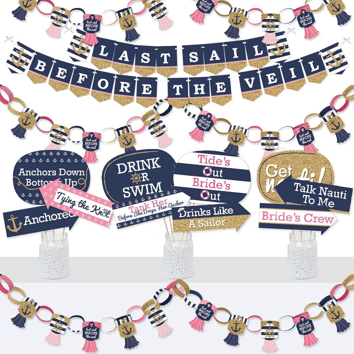 Big Dot of Happiness Last Sail Before the Veil - Banner and Photo Booth Decorations - Nautical Bachelorette Party and Bridal Shower Supplies Kit - Dauphant Lifestyle Set