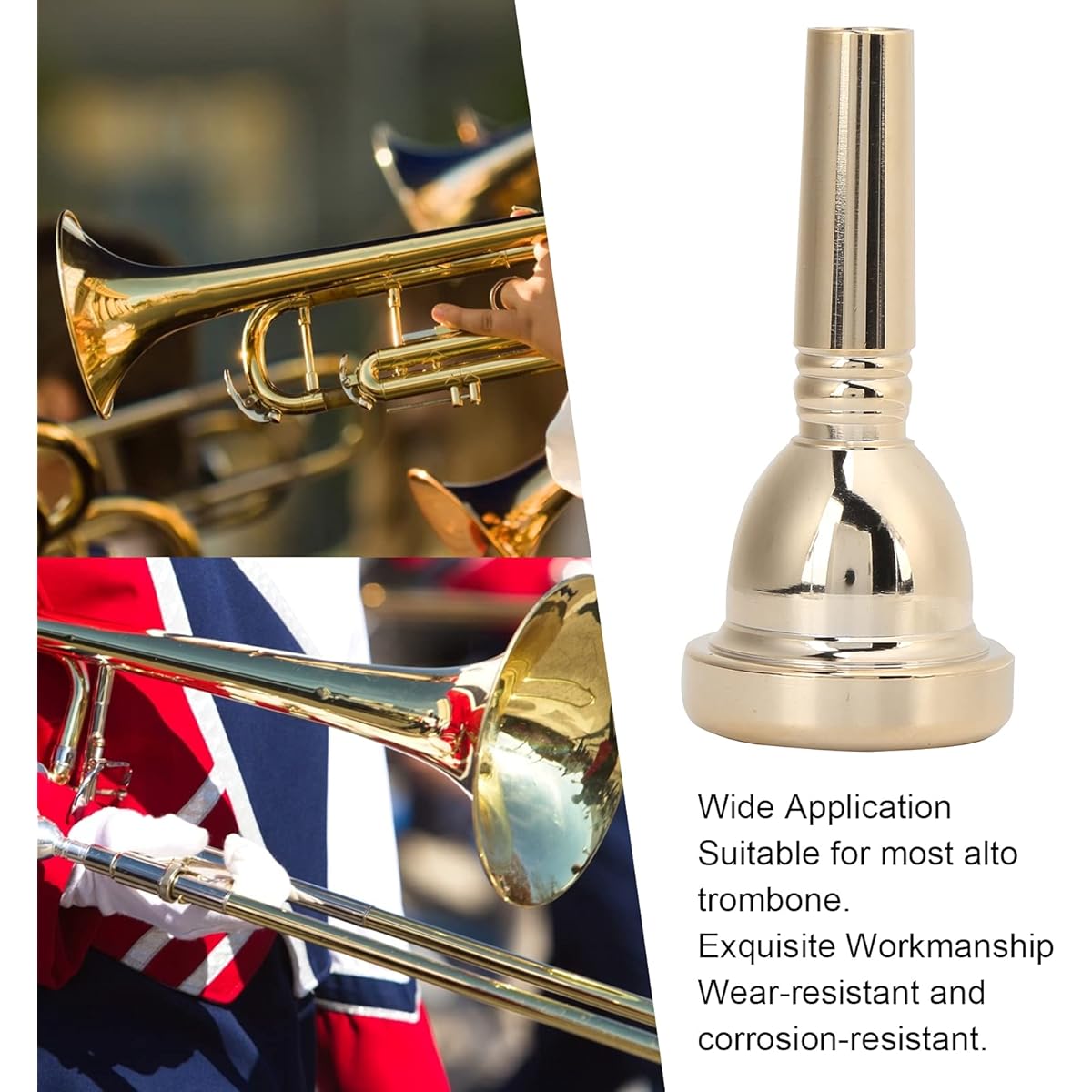 Trombone Mouthpiece Tenor Large Shank Mouthpiece TR‑03 Metal 12.7mm 5G Trombone Accessories Replacement (Gold)