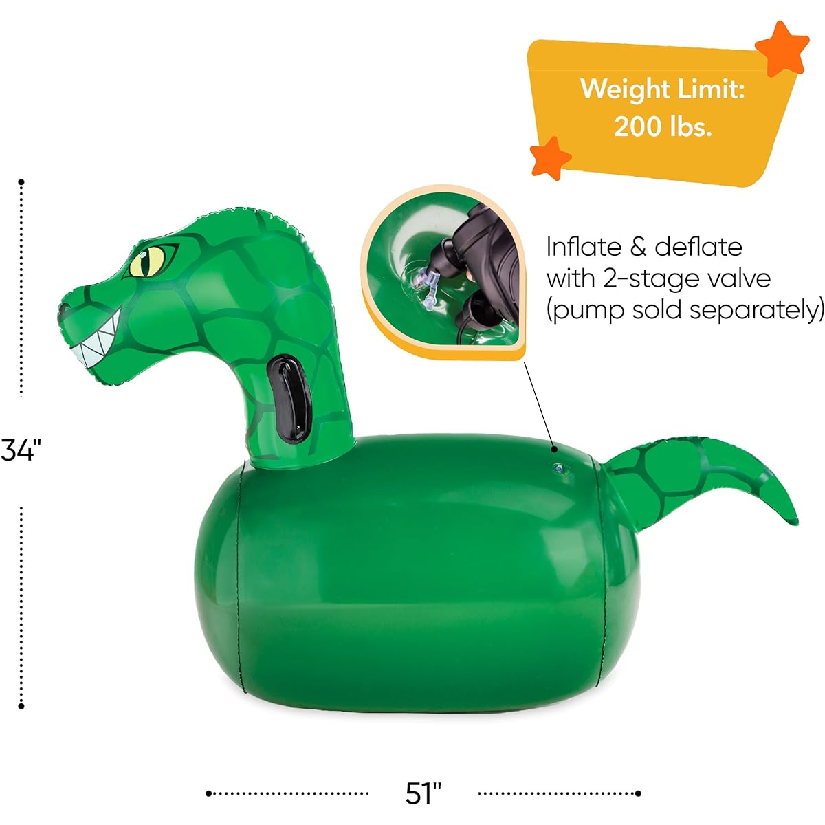 Hearthsong Hop 'n Go Inflatable Bouncing Ride-On 48"L x 20"W x 42"H Outdoor Play Ages 5+ Dinosaurs