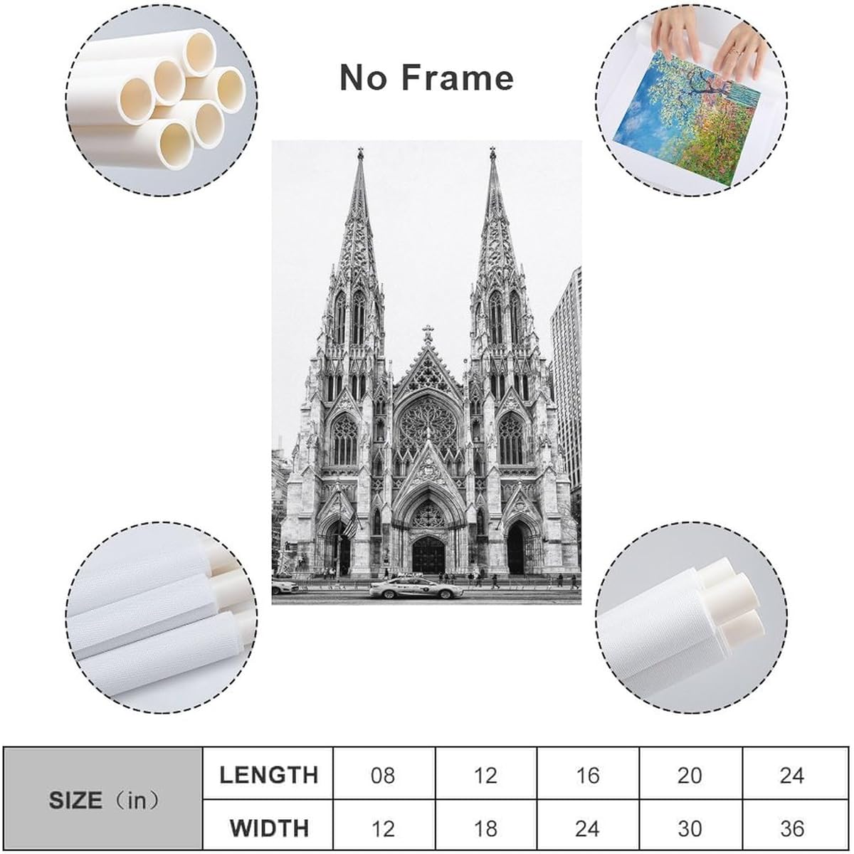 Fkknpvr St. Patrick Gothic Architecture Painting Wall Poster Canvas Print Canvas Wall Art Print Wall Decor Room Decoration Bedroom Decor Gift Poster 16x24inch(40x60cm) Unframed Style