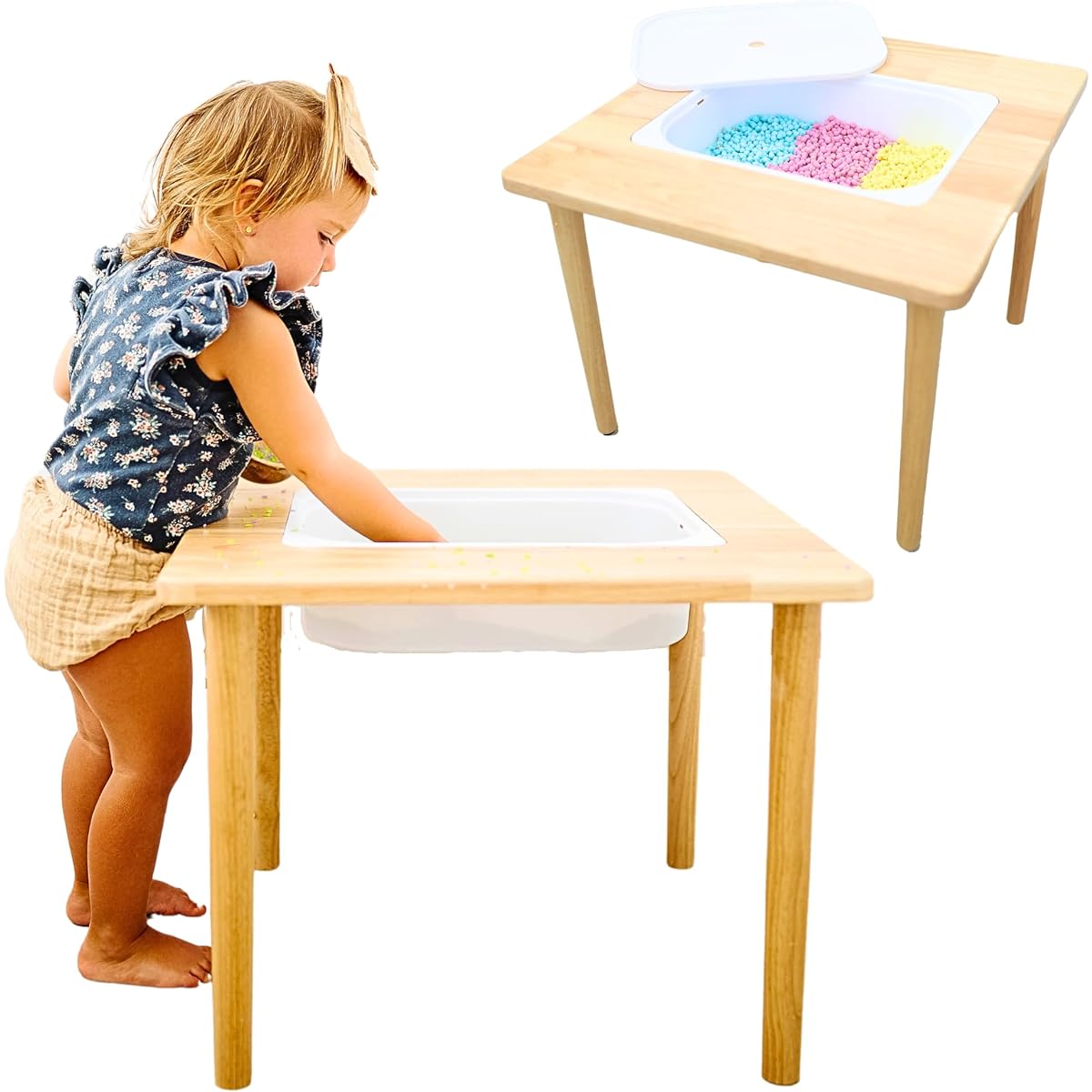 PLAYMAKER CO. Sensory Table - Indoor Activity Table for Kids Toddlers Sand Play - Children's Sensory Table for Sensory Play and Development - BPA Free - Storage Box Included