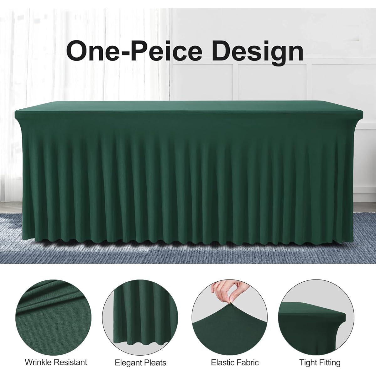 BDDC Table Skirt for Rectangular Table 8ft - One Piece Hunter Green Table Cover for 8ft Tables Wrinkle Free Ruffled Elastic Table Cover Table Skirt for Banquets Parties