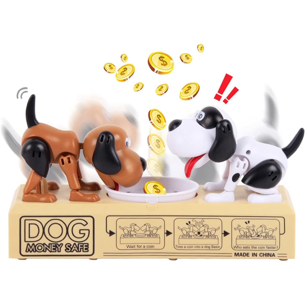 Cevly Piggy Bank Puppy Piggy Bank Two Dogs Fighting to Eat Coins Cute Piggy Bank Electronic Bank Toy Birthday Boys and Girls Decoration
