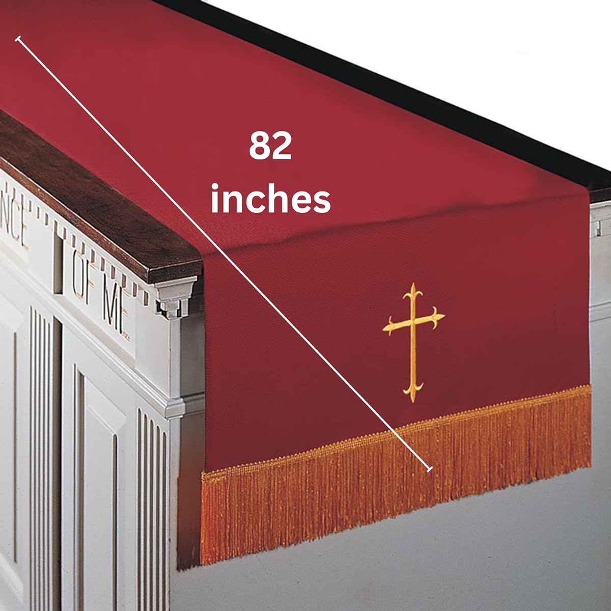 Reversible Communion Table Runner Red and White with Gold Fringe and Cross Catholic Church Supplies 20 x 82 Inch