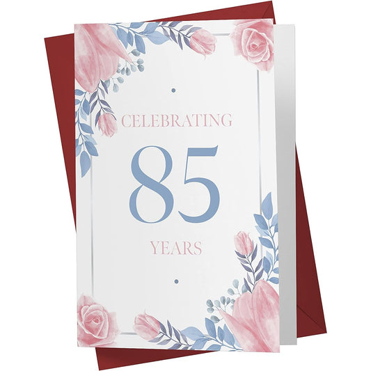 85th Birthday Card - Blue and Rose Flowers 85th Anniversary Card for Sister/Mother/Grandmother/Aunt/Wife/Girlfriend - 85th Birthday Card - 85th Birthday Card - Includes Envelope