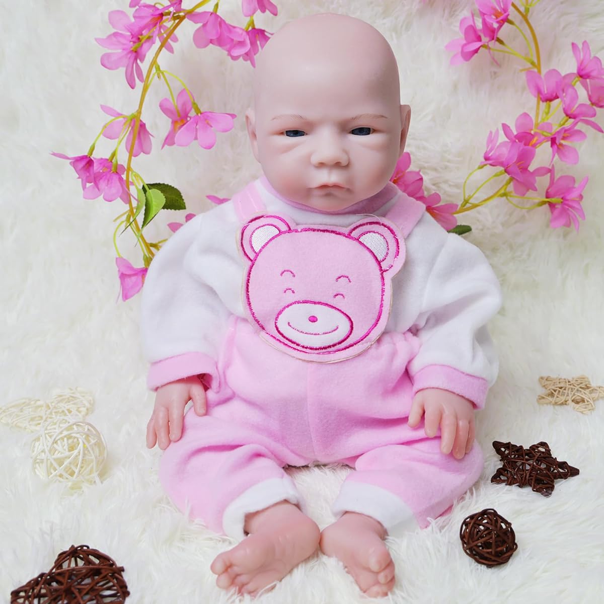 AISITE Full Silicone Baby Girl - 18" Realistic Reborn Doll with Open Eyes for Girls Christmas and Birthday Gift for Ages 3+