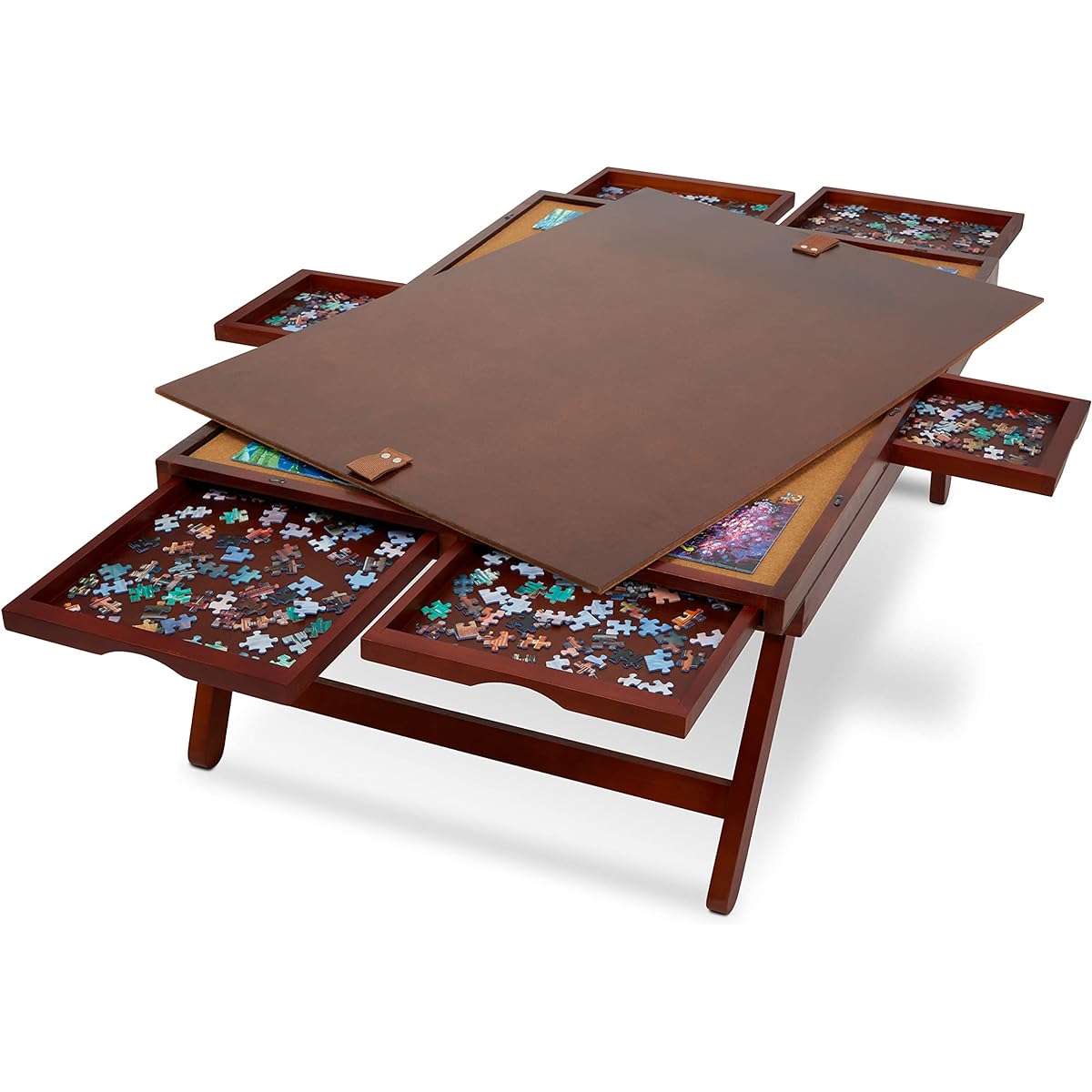 Jumbl Premium 1500 Piece Puzzle Board Rack with Felt Surface, 6 Removable Sorting Drawers, Interlocking Cover, 27" x 35" Wooden Jigsaw Puzzle Table, Reinforced Hardwood Construction