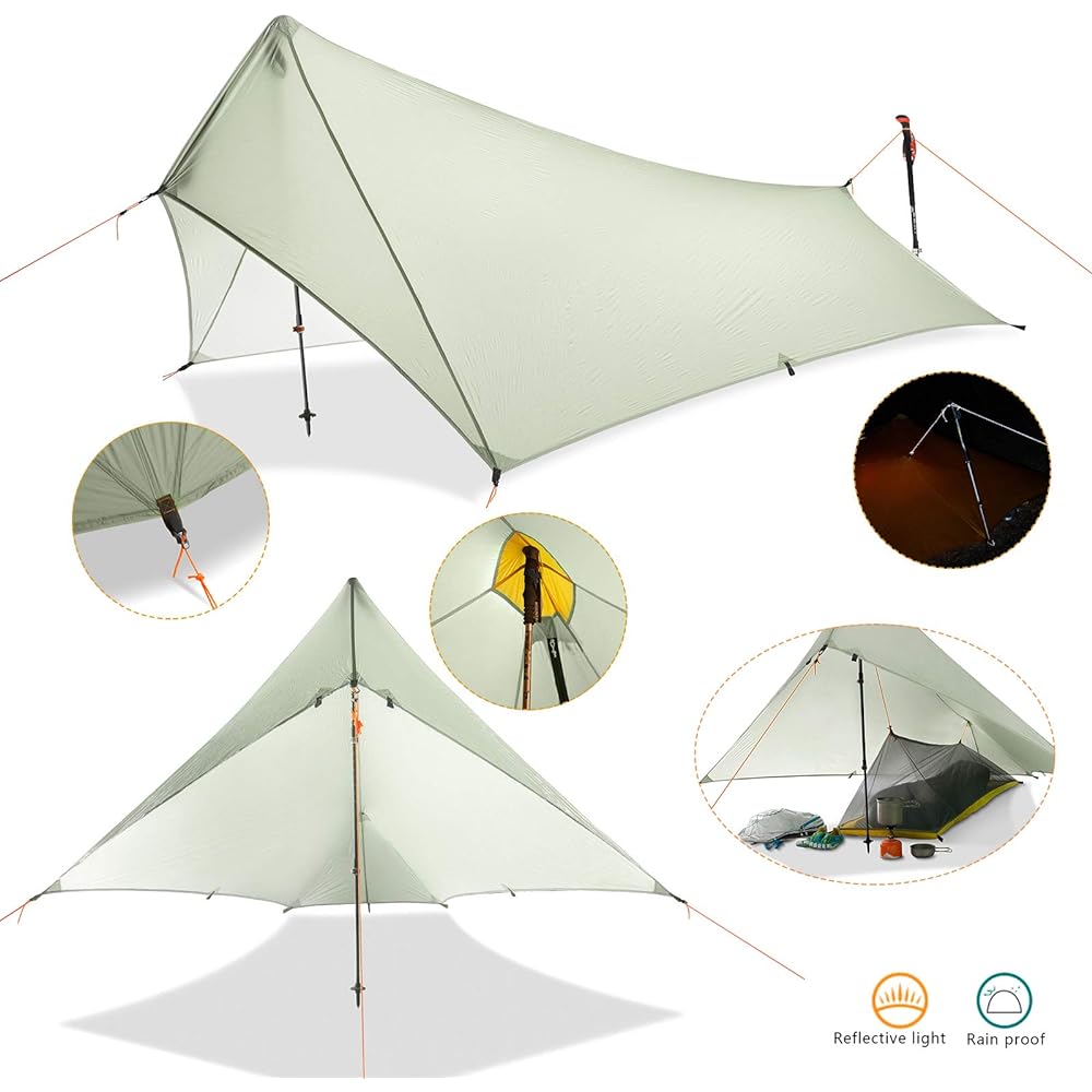 Pole Tent, Climbing Tent, Double-Sided Silicone, Tearable, Ultra Light, Waterproof, Windproof, Easy to Set Up, Camping, Professional Tent