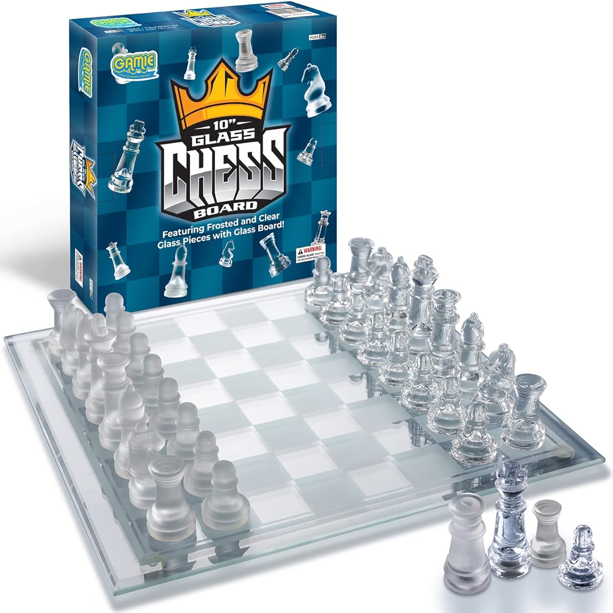 [GamieTM]GamieTM Glass Chess Set, 3 Sizes Elegant Design Durable Build Fully Functional 32 Frosted & Clear Pieces Felted Bottoms Easy to [並行輸入品]