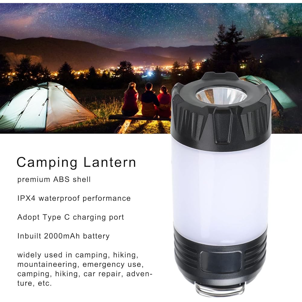 Lantern Heat Resistant Climbing Emergency Light Hiking Wear Resistant Emergency Tent Light High Brightness 4 Lighting Modes Waterproof Type-C Charging