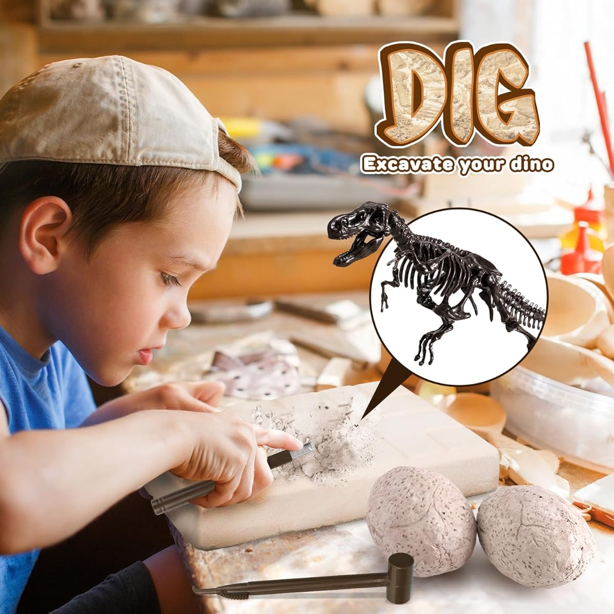 TOY Life Dinosaur Digging Kit - DIY Dinosaur Egg & Fossil Excavation - Dinosaur Fossil + Dinosaur Teeth + Dinosaur Egg Excavation - Dinosaur Bone Fossil Kit - Fossils for Kids - Dinosaur Egg Digging Kit