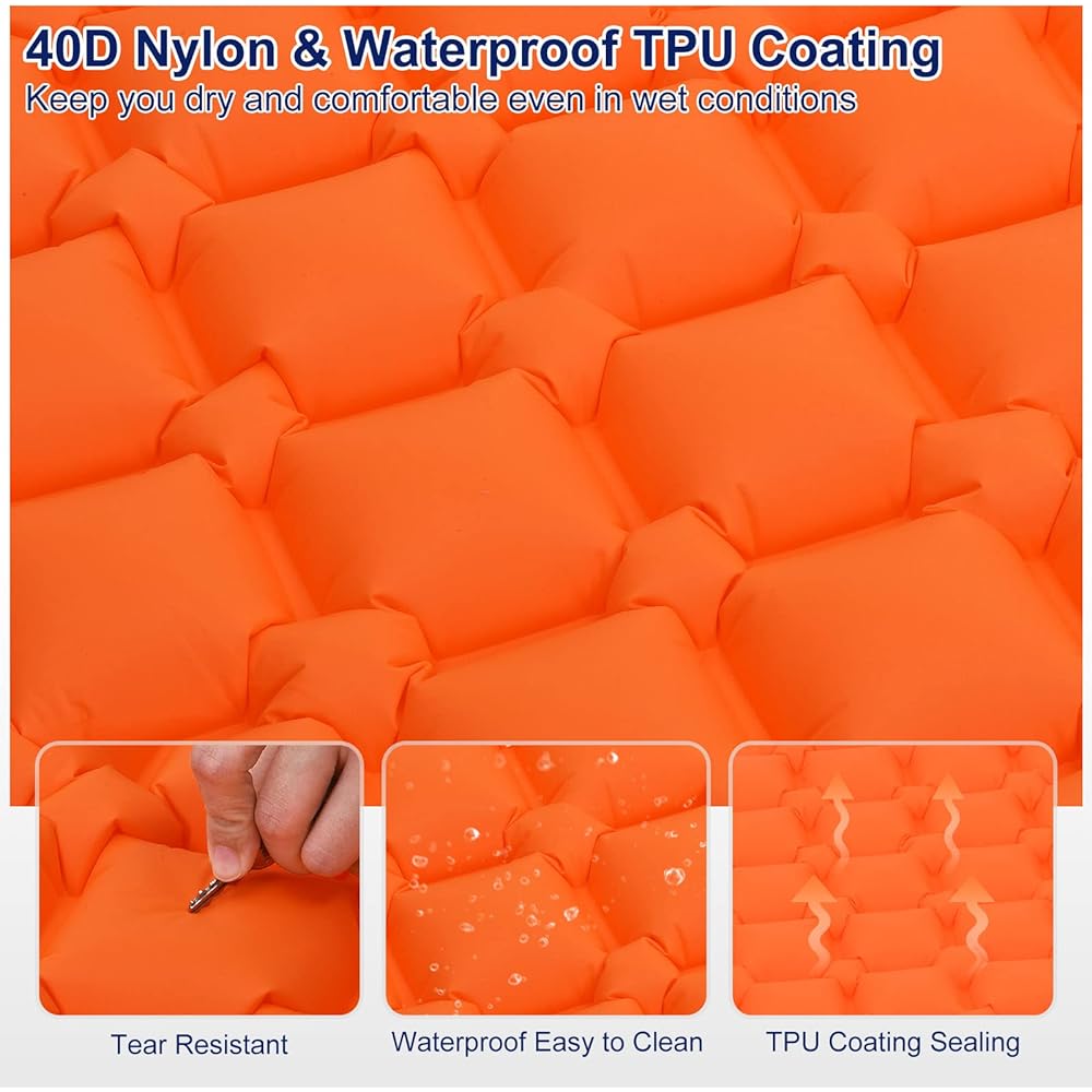 PATIKIL Sleeping Pad with Pillow Waterproof 195cm x 60cm for Camping Backpack Hiking Travel Orange
