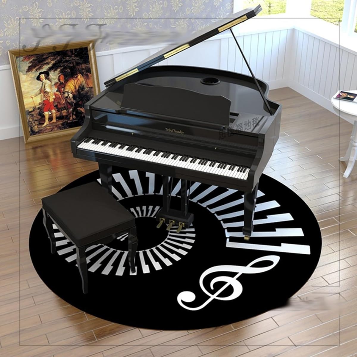 Piano soundproofing carpet, circular mat, piano key pattern, round, electronic piano, upright piano, rug, sofa seat mat, easy to clean, shockproof, scratch-proof, soundproofing, hand washable, modern, bass drum, living room, bass drum, 200cm