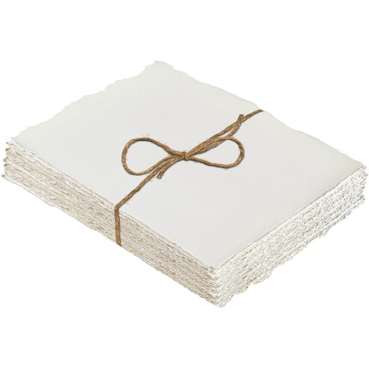 25 Sheets Deck Edge Paper 8 x 6 Inch Mixed Media Cotton Sheets 300gsm Handmade Rough/Textured Watercolor Paper Ivory White Antique Paper for Watercolor Writing Calligraphy Invitations Crafts