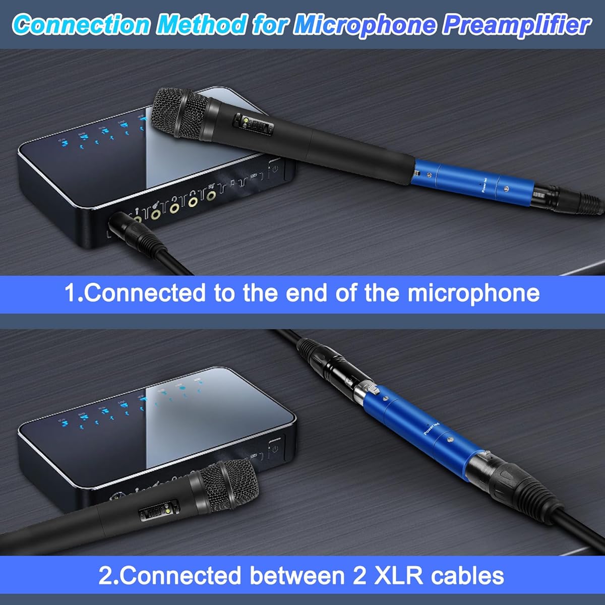 XMSJSIY Microphone Booster Preamplifier Ultra Clean Gain for Dynamic Active Inline Microphones Up to +28dB Gain Professional XLR Amplifier for Broadcast Studio Recording