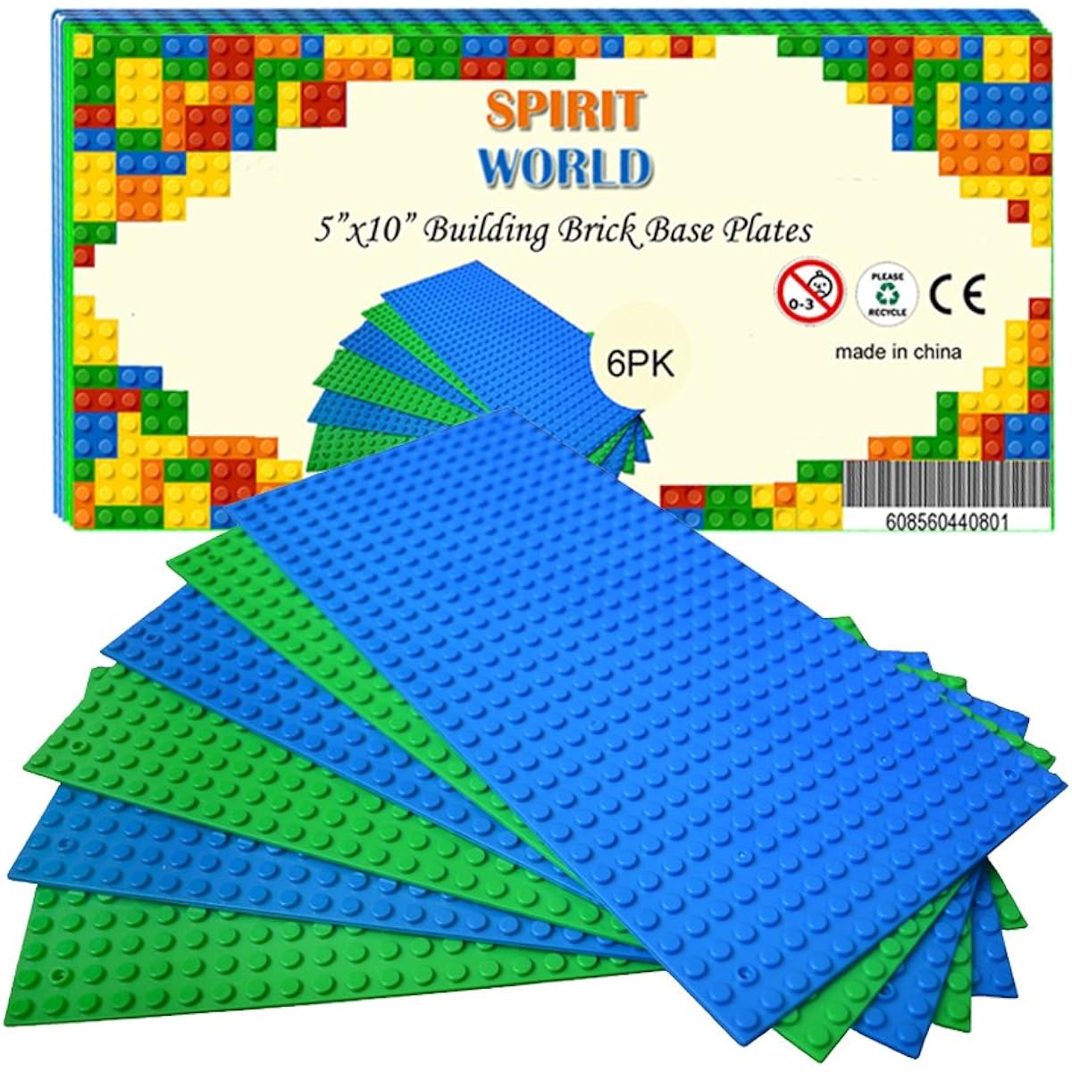 Variety pack Brick Building Base Plates 13cm x 25cm Compatible For Lego Brick Block Blue and Green colour minifigure building Baseplate Baseboard (6-Pack) Fit with All Major Brick Sets