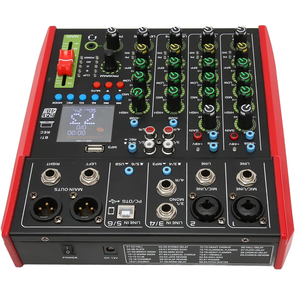 DJ Mixer DSP Independent Knobs Plug and Play 3.5MM Monitor Output Connector 6 Channel Sound Mixer Board US Plug