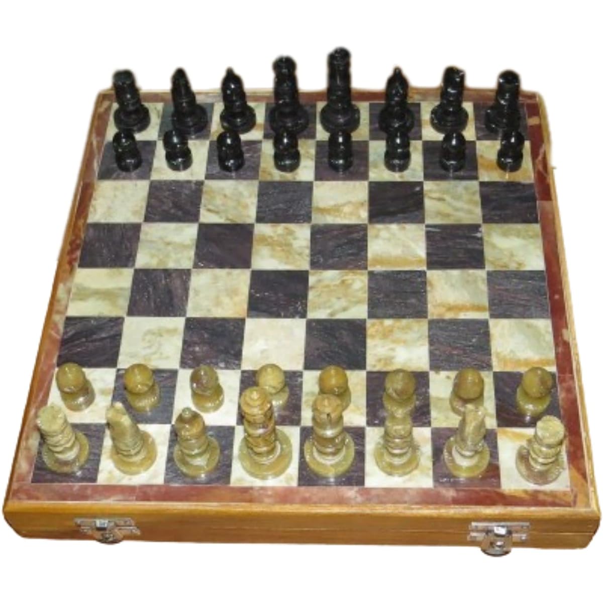 UniDeco 6" Wooden Chess Board Game | Portable Folding Mini Chess Set with Marble Weighted Pieces | Perfect Chess Set for Adults and Kids | Travel Game