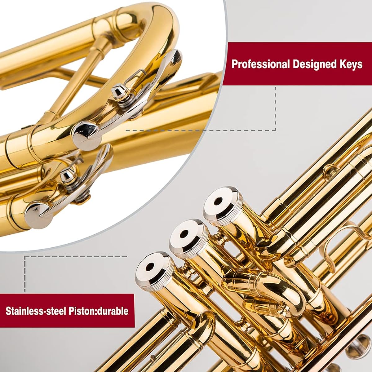 Glory Bb Trumpet - Beginner or Advanced Trumpet with Case, 1 Pair of Gloves, Gold