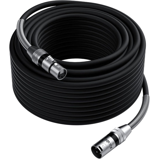 XLR to XLR Cable 100ft Premium XLR Microphone Cable Long Heavy Duty 22AWG OFC XLR Male to Female Cord 3 Pin Shielded Mic Speaker Cable Zinc Alloy Connector Metal Spring SR Black