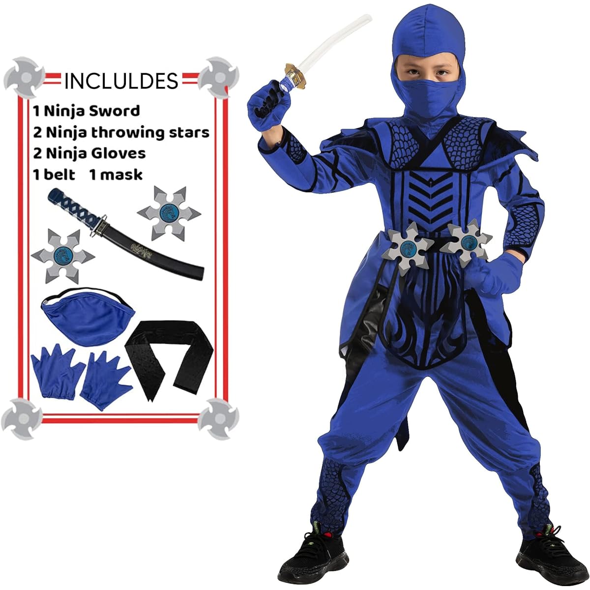 Kids Boys Blue Ninja Warrior Costume