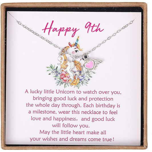 9 Year Old Girl Gifts for Birthday Sterling Silver Wings and Unicorn Charm Necklace Birthday Gift Ideas for 9 Year Old Girls Includes Card and Gift Box