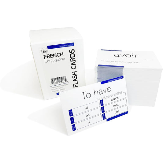200 French Verb Conjugation Present Tense Flashcards with complete examples in both French and English