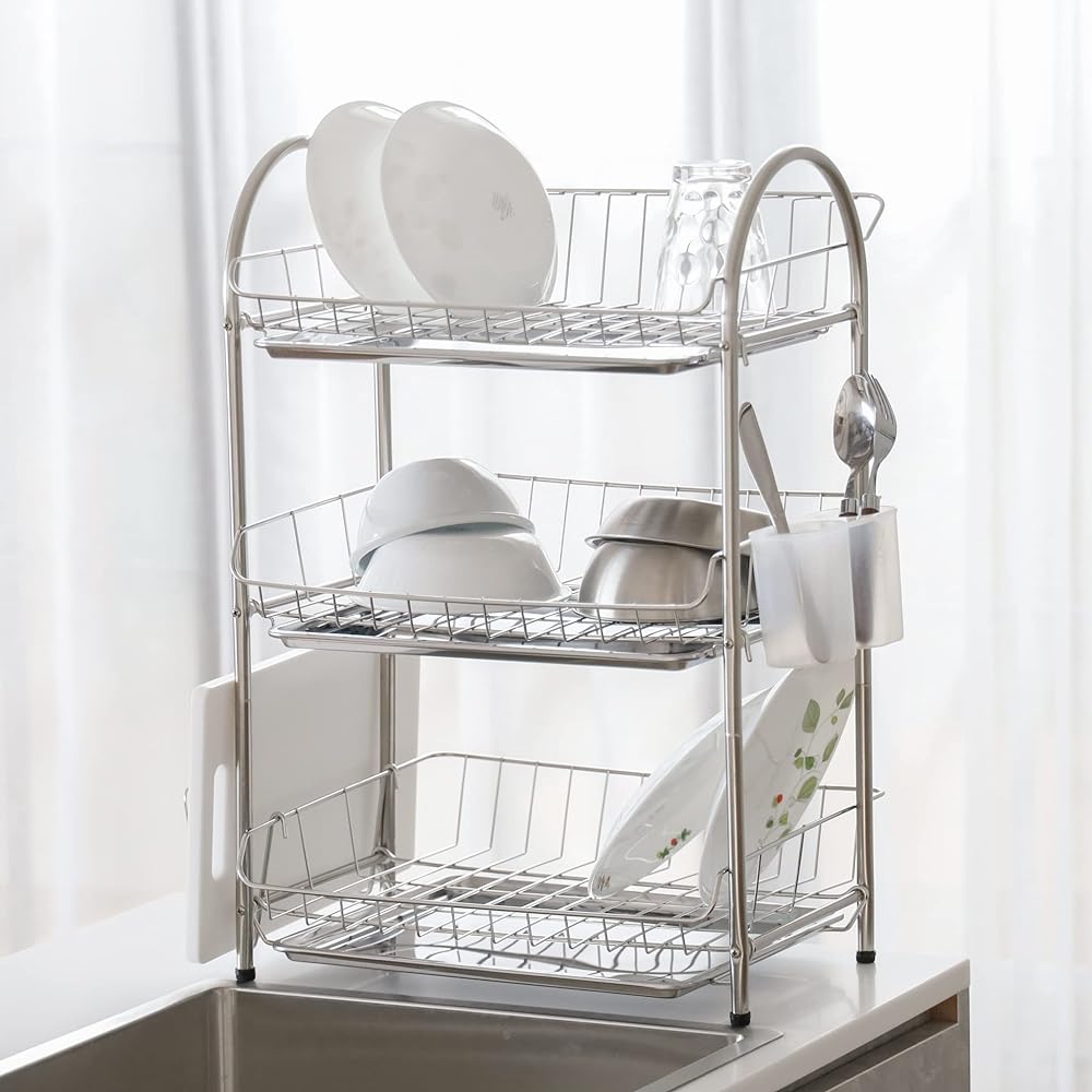 Pearl Metal Resin Tableware Drainer Basket Rack 3 Tier Pipe Type Stainless Steel AZ-5607