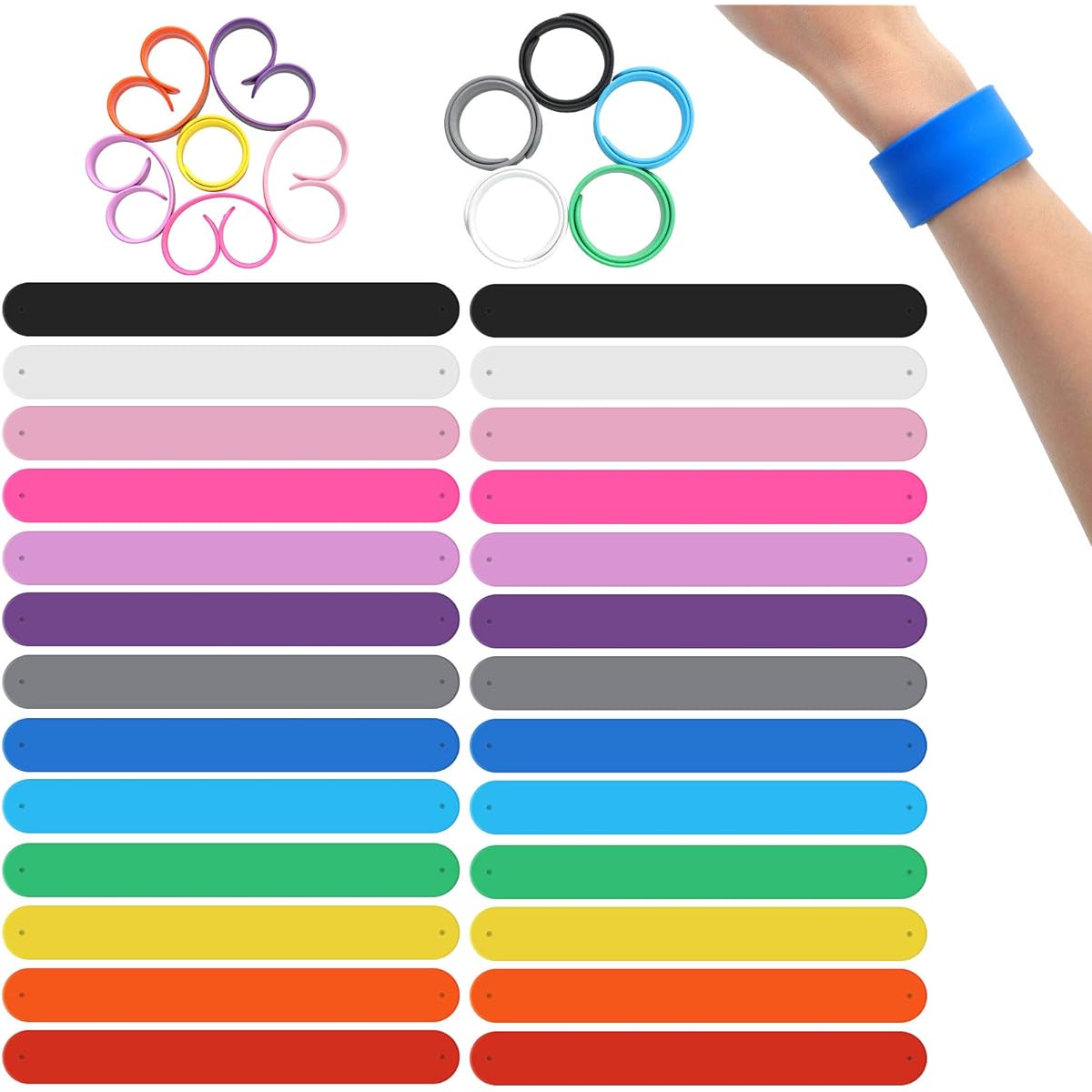 26 Pieces Rainbow Silicone Slap Bracelets, Soft and Safe Blank Silicone Slap Bracelets for Adults and Teens, Family Craft Kit, Party Favors, 13 Colors, 8.5 inches, Metal Silicone