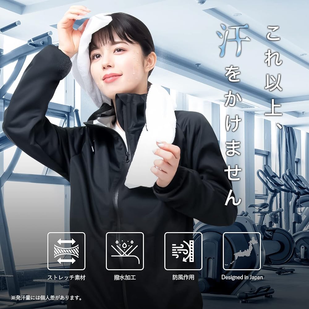 [FLEM] [Material developed by a Japanese manufacturer that causes a lot of sweating] Sauna Suits Diet Men's Women's Unisex Massive Sweating Washable Running Wear Windbreaker Training Wear Hood Top and Bottom Set Gift
