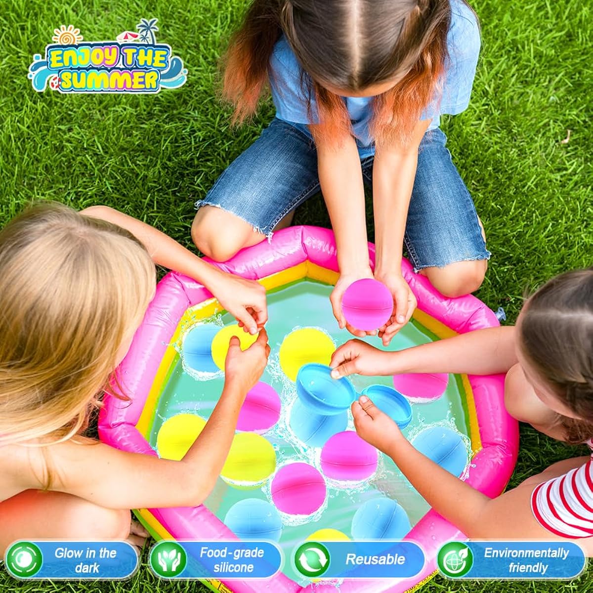 12 Reusable Water Balloons Glow in the Dark Latex Free Silicone Water Splash Balls with Mesh Bags, Quick to Fill, Water Bombs for Kids Teens Summer Outdoor Play Pool Party Backyard Fun Water Toys
