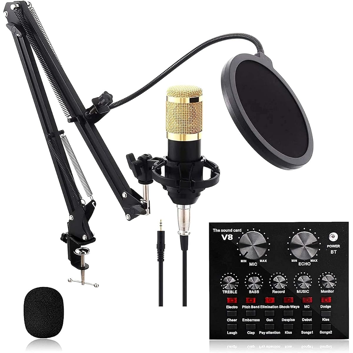 USB Microphone Set, Adjustable Microphone Suspension Scissor Arm, Condenser Microphone Bundle, BM800 Sound Card Set, for Music Recording Audio Recording Live Streaming DDF