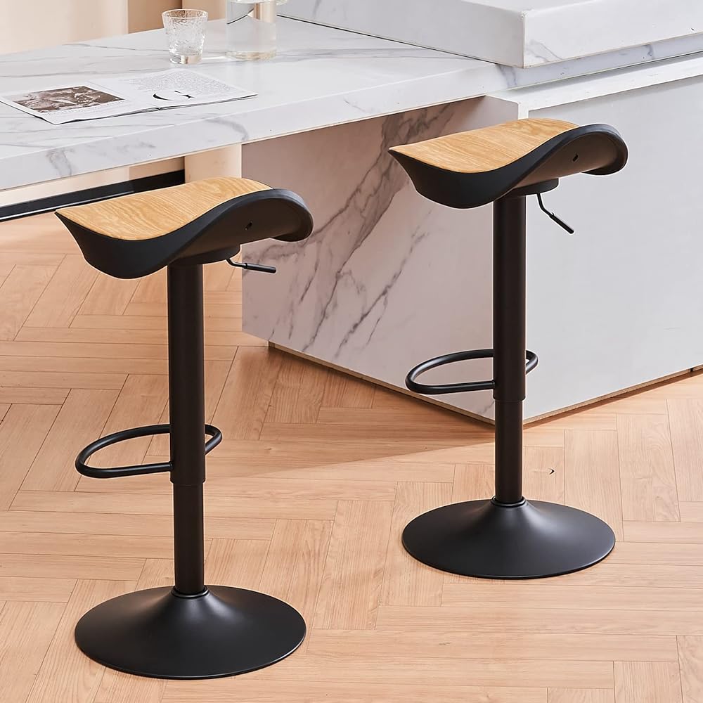 Baolande Counter Chair Set of 1 Rotating Lifting Bar Stool High Chair Dining Chair Floor Seat Wood Grain Pattern Synthetic Leather Stool Kitchen Counter Brown W-shaped Chair Surface-(Brown) x 1