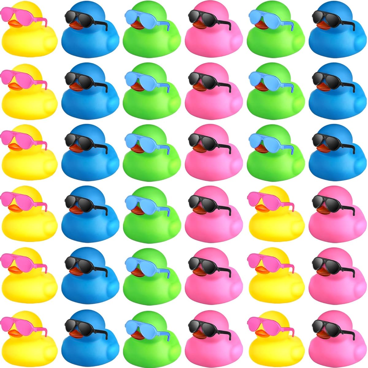 36pcs Mini Rubber Ducks with Sunglasses, Rubber Ducks for Valentine's Day, Bulk Bathtub Yellow Ducks, Gifts for Kids, Birthday Party Favors, Cruise (Multicolor, Ducks with Sunglasses)