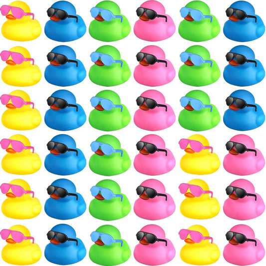 36pcs Mini Rubber Ducks with Sunglasses, Rubber Ducks for Valentine's Day, Bulk Bathtub Yellow Ducks, Gifts for Kids, Birthday Party Favors, Cruise (Multicolor, Ducks with Sunglasses)