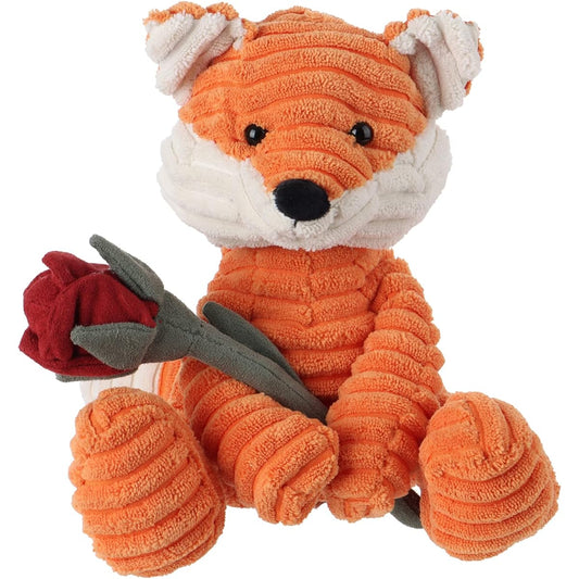 Apricot Ramtoy Plush Corduroy Orange Fox Rose Stuffed Animal Soft Toy for Kids Girlfriend Mother's Day Valentine's Day 8.5"