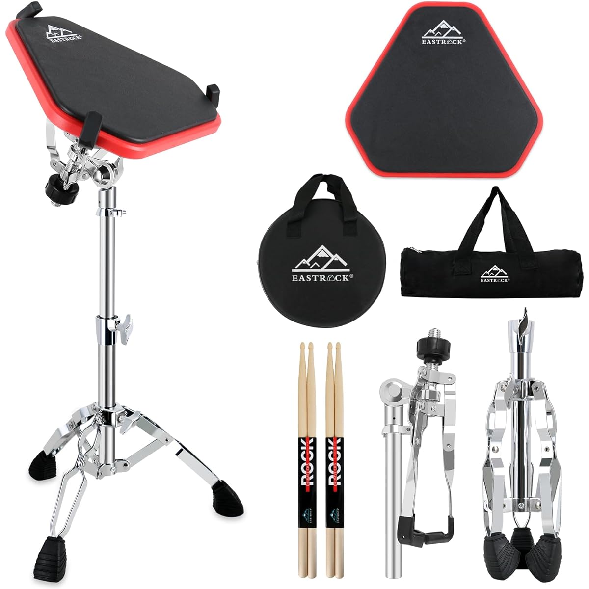 EASTROCK Practice Drum Pad with Stand 11 Inch Double Sided Silent Silicone Tram Practice Pad Silicone Drum with Drum Stand Red+Black