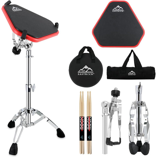 EASTROCK Practice Drum Pad with Stand 11 Inch Double Sided Silent Silicone Tram Practice Pad Silicone Drum with Drum Stand Red+Black