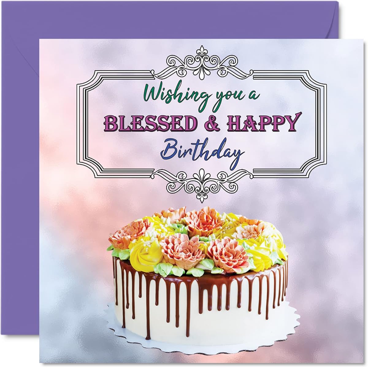 Religious Birthday Card Unisex Blessing & Happy Birthday - Spiritual Birthday Card for Mom Dad Brother Sister Son Daughter Grandma Grandpa 5.7 x 5.7 Inch Birthday Greeting Card