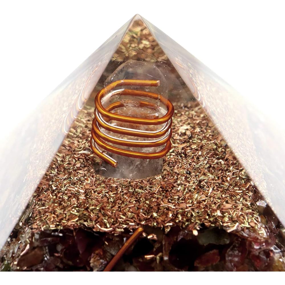 [GOLD STONE] Natural stone used, crystal single crystal, orgonite pyramid, spiritual goods, width approx. 65-70mm, tourmaline